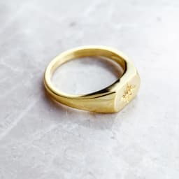 Signet Ring Vintage Star Gold Europe Style Nostalgic Fine Jewelry For Women Summer Brand New Pure 925 Sterling Silver Gift