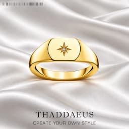 Signet Ring Vintage Star Gold Europe Style Nostalgic Fine Jewelry For Women Summer Brand New Pure 925 Sterling Silver Gift