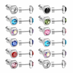 12 Pairs Geometry Earrings 316L Stainless Steel Anti-allergy Cubic Zirconia Party Women Jewelry Accessories Wedding Gift