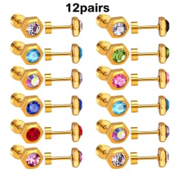 12 Pairs Geometry Earrings 316L Stainless Steel Anti-allergy Cubic Zirconia Party Women Jewelry Accessories Wedding Gift