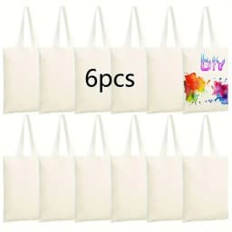 6 Pack Blank Sublimation Tote Bags for Heat Transfer, Reusable DIY Canvas Bags for Vinyl & Press Projects