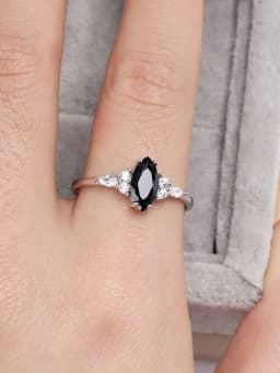 S925 Sterling Silver Ring Oval Black Agate Set with Diamond Simple Design in Europe and America Prom Party Style Fashion Women