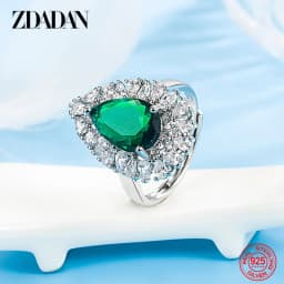 ZDADAN 925 Sterling Silver Water Drop Emerald Adjustable Ring For Women Fashion Jewelry