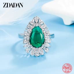ZDADAN 925 Sterling Silver Water Drop Emerald Adjustable Ring For Women Fashion Jewelry