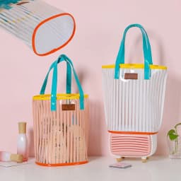 Large Capacity Transparent Handbag Waterproof Stripe Print Beach Bag Wash Bag Protable Travel Shopping Sundry Storage