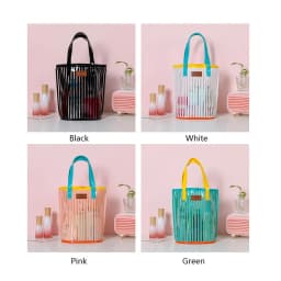 Large Capacity Transparent Handbag Waterproof Stripe Print Beach Bag Wash Bag Protable Travel Shopping Sundry Storage