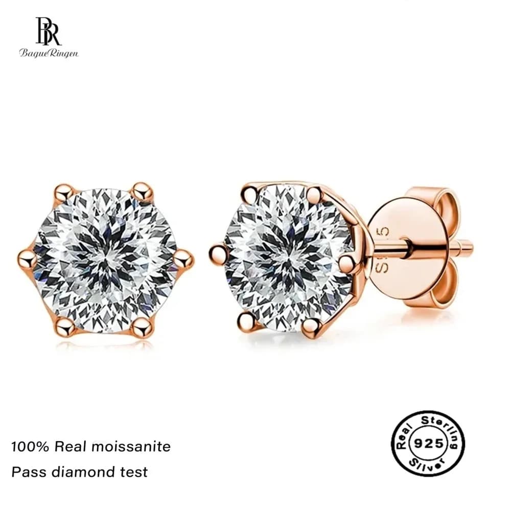 0.5ct-1ct D Color Certified Moissanite Stud Earrings Lab Created Diamond 925 Sterling Silver Gold Plated Wedding Jewelry