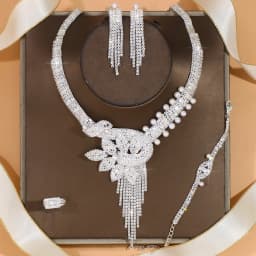 Stonefans Luxury Flowers Rhinestone Bridal Jewelry Sets for Women Christmas Accessories Necklace Bracelet Earring Ring Set Gift