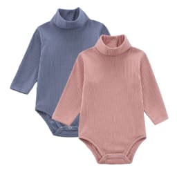2 Pcs Cotton Baby Bodysuits Girl Rompers Boy Jumpsuit Toddler Jumper Body Long Sleeve Turtle Neck High Collar Autumn Winter