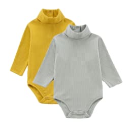 2 Pcs Cotton Baby Bodysuits Girl Rompers Boy Jumpsuit Toddler Jumper Body Long Sleeve Turtle Neck High Collar Autumn Winter
