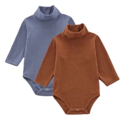 2 Pcs Cotton Baby Bodysuits Girl Rompers Boy Jumpsuit Toddler Jumper Body Long Sleeve Turtle Neck High Collar Autumn Winter