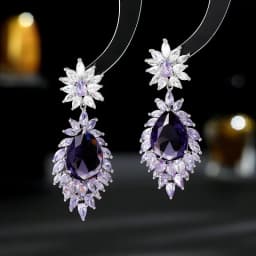Designer Women's Earrings Luxury Jewelry Cubic Zirconia Water Drop Hoop Dangle Earrings for Women Party Jewelry Purple Gift