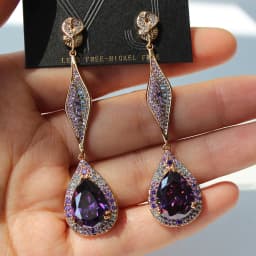 Designer Women's Earrings Luxury Jewelry Cubic Zirconia Water Drop Hoop Dangle Earrings for Women Party Jewelry Purple Gift