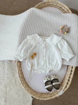 2025 Autumn New Spring and Autumn Baby Ha Yi New Clothing White Polka Dot Doll Collar Design Pure Cotton Cute and Cute Baby Jump