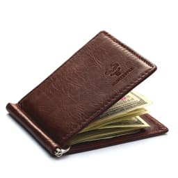 Ultra-thin Men's Money Clip Wallet Vintage Genuine Leather Bifold Card Holder Purse Mini High Quality Male Money Purse Cartera
