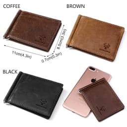 Ultra-thin Men's Money Clip Wallet Vintage Genuine Leather Bifold Card Holder Purse Mini High Quality Male Money Purse Cartera