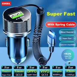 EDEBA Metal USB Car Charger with Type C Cable 12V Super Fast Charging Vehicle Adapter 2 in 1 for iPhone Samsung Huawei VIVO OPPO
