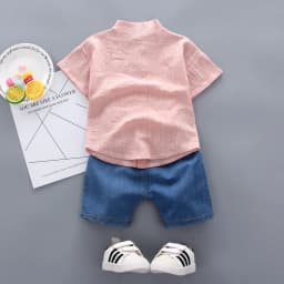 New Summer Hot Sale Toddler Kids Baby Boys Shirt Cartoon Tops Denim Shorts Pants Outfits Set Baby Clothes