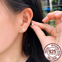 CWWZircons 925 Sterling Silver Mini Piercing Earrings Cute Flower Cubic Zirconia Fine Jewelry for Women Girl Wedding Party SE026