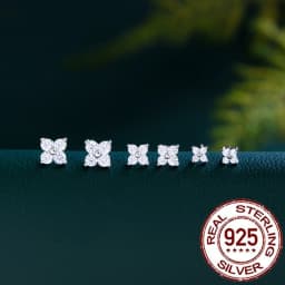 CWWZircons 925 Sterling Silver Mini Piercing Earrings Cute Flower Cubic Zirconia Fine Jewelry for Women Girl Wedding Party SE026