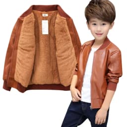 Boys Coats Autumn Winter Fashion Children's Plus Velvet / No Velvet Two Styles Warming Cotton PU Leather Jacket For 1-11Y Kids
