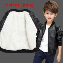 Boys Coats Autumn Winter Fashion Children's Plus Velvet / No Velvet Two Styles Warming Cotton PU Leather Jacket For 1-11Y Kids