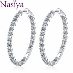 S925 Silver 39mm Big Circle Hoop Earrings For Women Fashion Wedding Fine Jewelry C Hoop Earring