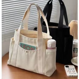Large Capacity Canvas Solid Letter Tote Bag Versatile Handbag for Commuter Work Student Class Underarm Women's Bag Shopping Bag