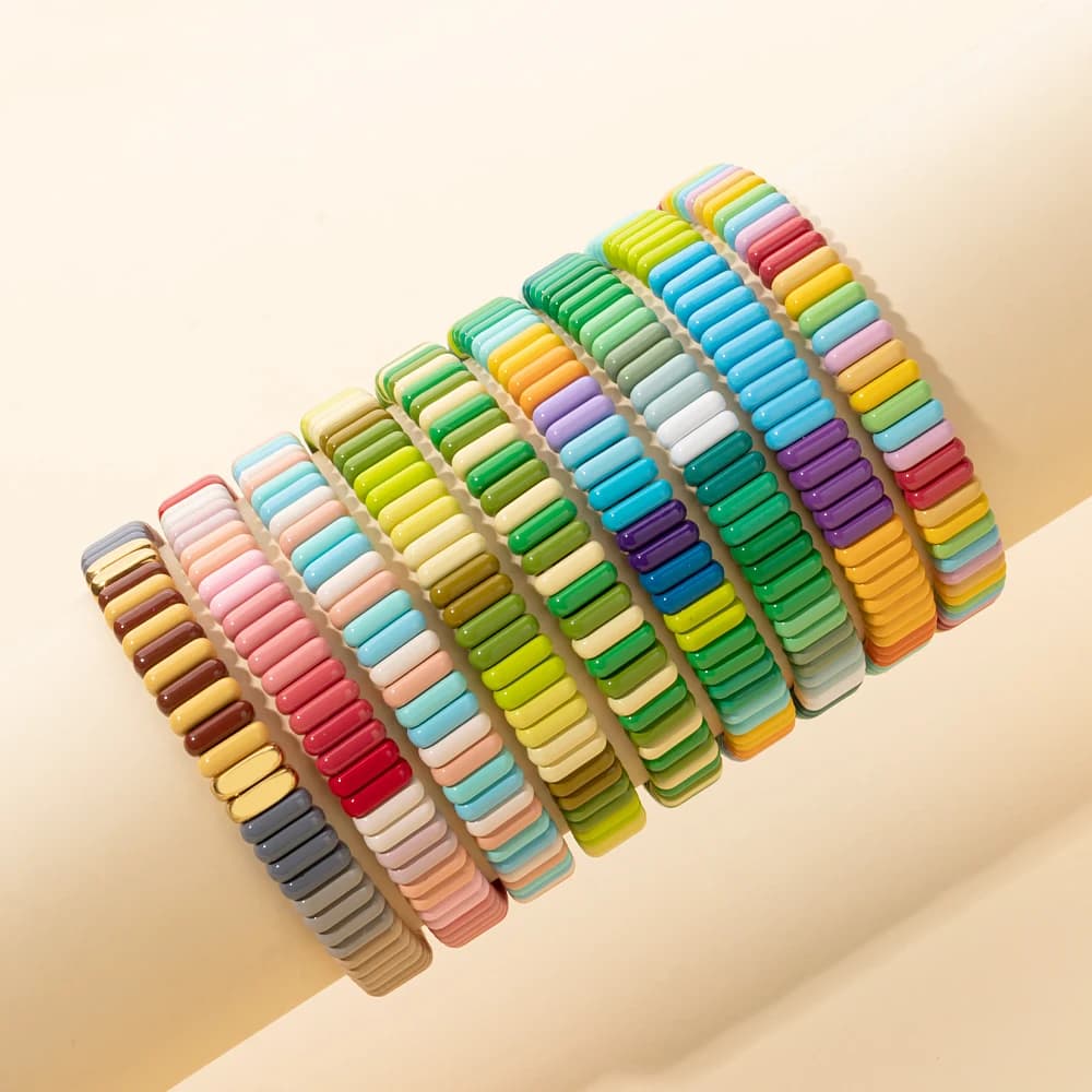 2024 New Design Elatic Rainbow Bracelets For Women 2X8MM Rectangle Beads Bracelets Bohemian Metal Bangle Colorful Jewelry
