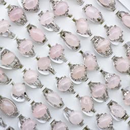 Vintage Natural Rose Pink Quartz Ring for Women Geometric Crystal Engagement Rings Set Female Gift Fine Jewelry 25Pcs/lot