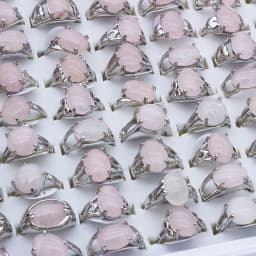Vintage Natural Rose Pink Quartz Ring for Women Geometric Crystal Engagement Rings Set Female Gift Fine Jewelry 25Pcs/lot