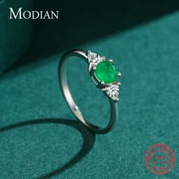 MODIAN Elegant Simple Round Emerald Ring Authentic 925 Sterling Silver Classic Charm Finger Rings For Women Statement Jewelry
