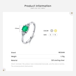 MODIAN Elegant Simple Round Emerald Ring Authentic 925 Sterling Silver Classic Charm Finger Rings For Women Statement Jewelry