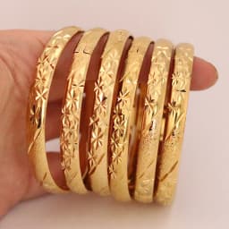 8MM 6Pcs/Lot Dubai Gold Bangles for Women Men 24k Color Ethiopian Bracelets African Jewelry Saudi Arabic Wedding Bride Gift