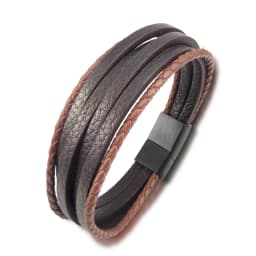 Hot Sale Multi-layer Leather Bracelet Stainless Steel Metal Luxury Bangles For Men Charm Accessories For Friend Husband Gifts