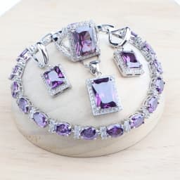 925 Silver Bridal Jewelry Sets Wedding Black Zircon Bracelets Earrings Rings Pendant Necklace Set For Women