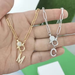 CZ Lobster Clasp Necklace Women Men Initial Charm Letters Choker Gold Silver Color Stainless Steel Chain Alphabet DIY AB