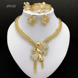Italy 18k Gold Plated Women Jewelry Set Classic Design Bowknot Necklace Earring Bracelet And Ring 4PCS Set Jewelry Wedding Party