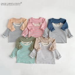 Infant Newborn Girls Boys Autumn Full Sleeve Striped Top Tees Kids Baby Casual Bottoming Shirts Toddler T-shirts Cotton Clothing