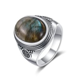 Vintage Natural Labradorite Ring for Women Men 10x14MM Oval Large Tiger Eye S925 Silver Plated Rings Boho Jewelry Gift FCGJHW