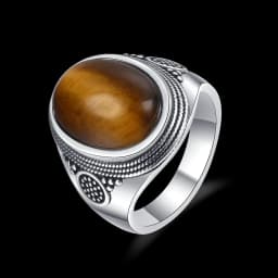Vintage Natural Labradorite Ring for Women Men 10x14MM Oval Large Tiger Eye S925 Silver Plated Rings Boho Jewelry Gift FCGJHW