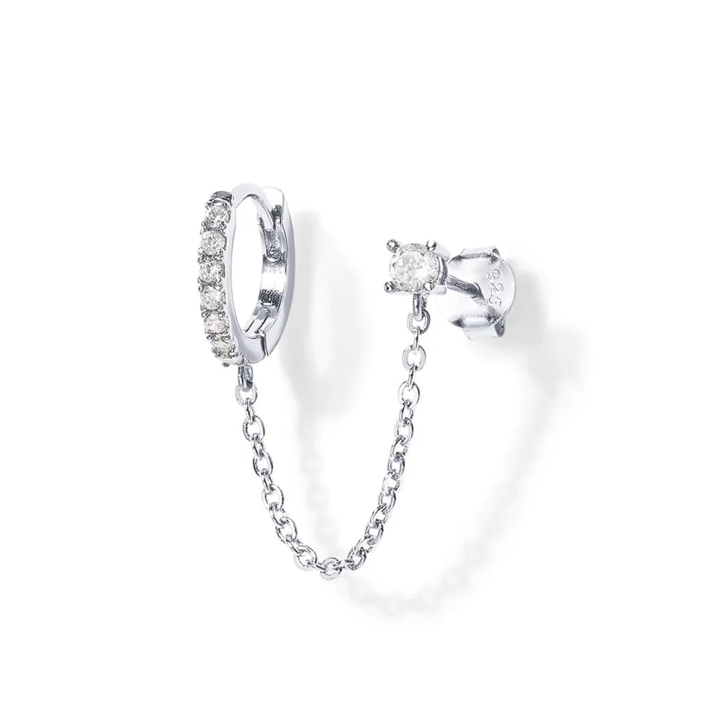 Aide 1pc 925 Sterling Silver Double Hole Chain Tassel Earrings For Women Fresh Green White CZ Zircon Pave Circle Stud Earring