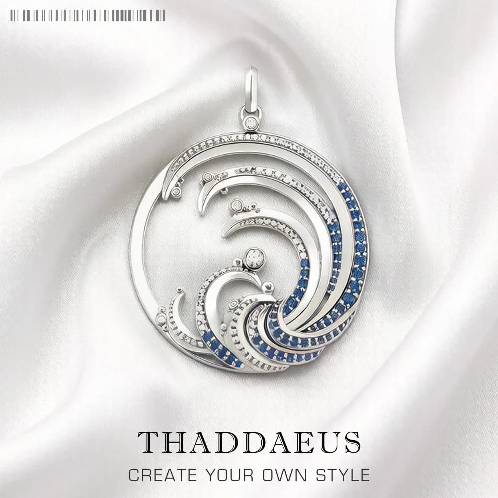 Wave With Blue Stone Pendants New Expressive Jewelry Pure 925 Sterling Silver Accessories Ocean Gift For Women