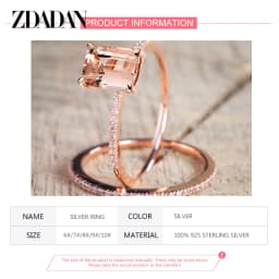 ZDADAN 925 Sterling Silver 2pcs 18K Rose Gold Square Zircon Rings For Women Wedding Jewelry