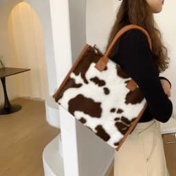 Winter Faux Fur ,Leopard Print Designer Shopper Totes, Fashion Soft Plush Women Shoulder Bags, Large Capacity Handbags and Purse