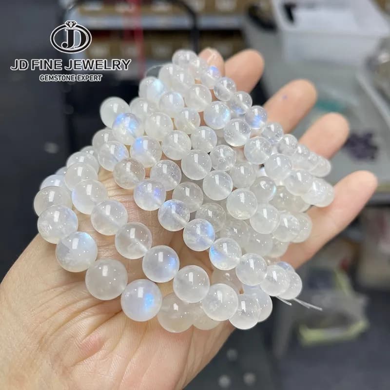 JD Natural Blue Moonstone Round Bead Strand Bracelets Women Men Charm Blue Flash Beads Luxury Energy Elastic Wrist Yoga Jewelry
