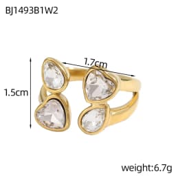 CARLIDANA Luxury Titanium Steel Zirconia Open Rings for Women 14K Gold Plated Stainless Steel Water Drop Zircon Ring Jewelry