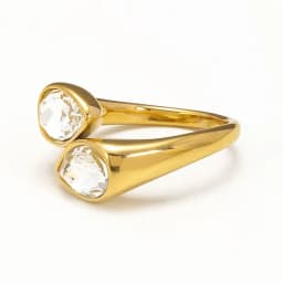 CARLIDANA Luxury Titanium Steel Zirconia Open Rings for Women 14K Gold Plated Stainless Steel Water Drop Zircon Ring Jewelry