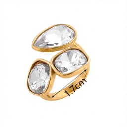 CARLIDANA Luxury Titanium Steel Zirconia Open Rings for Women 14K Gold Plated Stainless Steel Water Drop Zircon Ring Jewelry