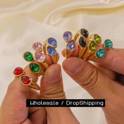 CARLIDANA Luxury Titanium Steel Zirconia Open Rings for Women 14K Gold Plated Stainless Steel Water Drop Zircon Ring Jewelry